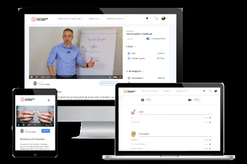 Videokurs der Nichtraucher-Challenge auf Desktop, Tablet und Smartphone